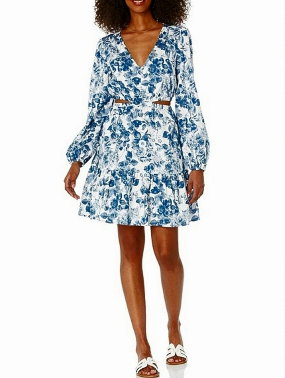 NEW The Drop Sita Cotton Cut Out Mini Dress Sz Lg Blue White Floral Resort NWT